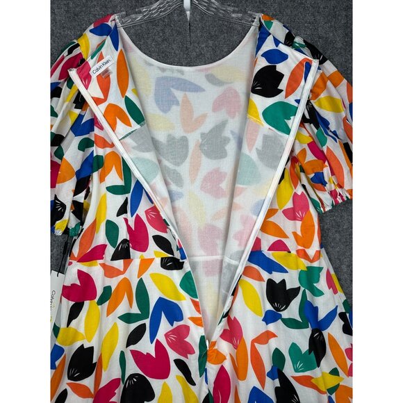NWT Calvin Klein Colorful Print Dress Size 20W Puff Sleeve Cotton Artsy Rainbow - Picture 10 of 15